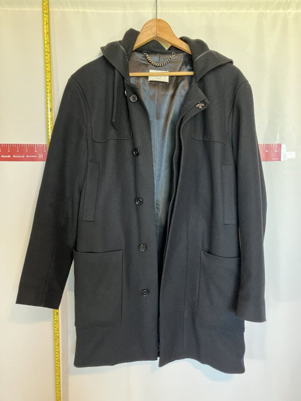 Sandro Paris Hooded Wool Blend Coat in Black